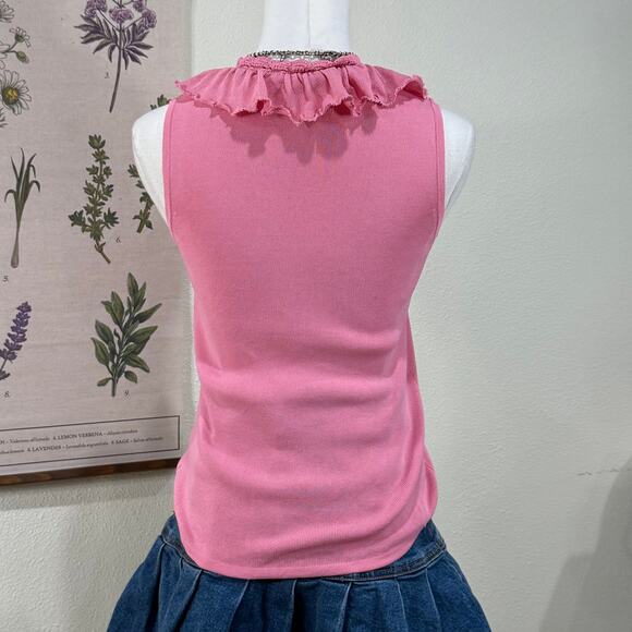 Vintage 90s Y2k Pink Ruffle Crochet Trim Top Coquette Dollette Dolly Cutecore S - Picture 4 of 6